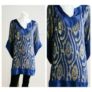 Halston  Heritage Silk and Gold Metallic Top